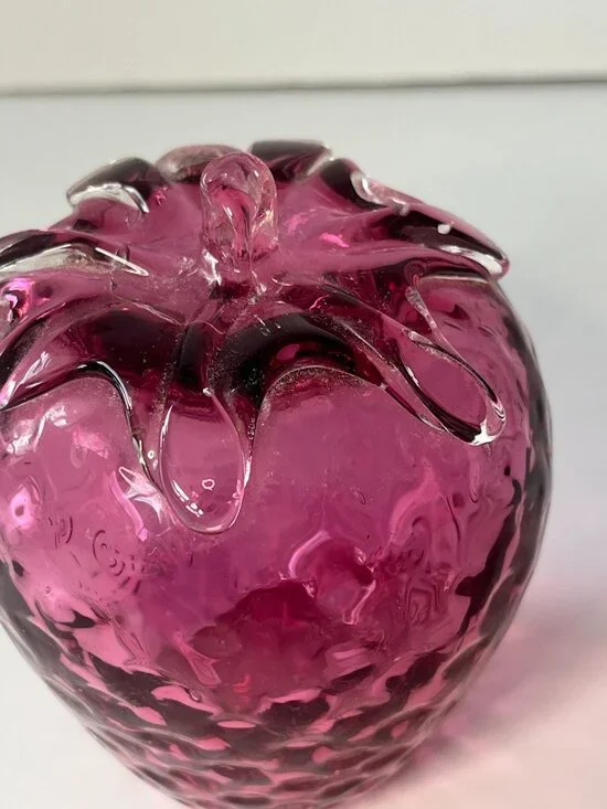 Strawberry Glass Paperweight Pink Desk Decor Stawberrycore Cottagecore Bohemian - Picture 7 of 7